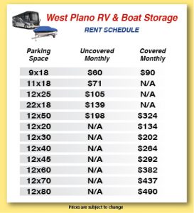 Price-list of available spaces